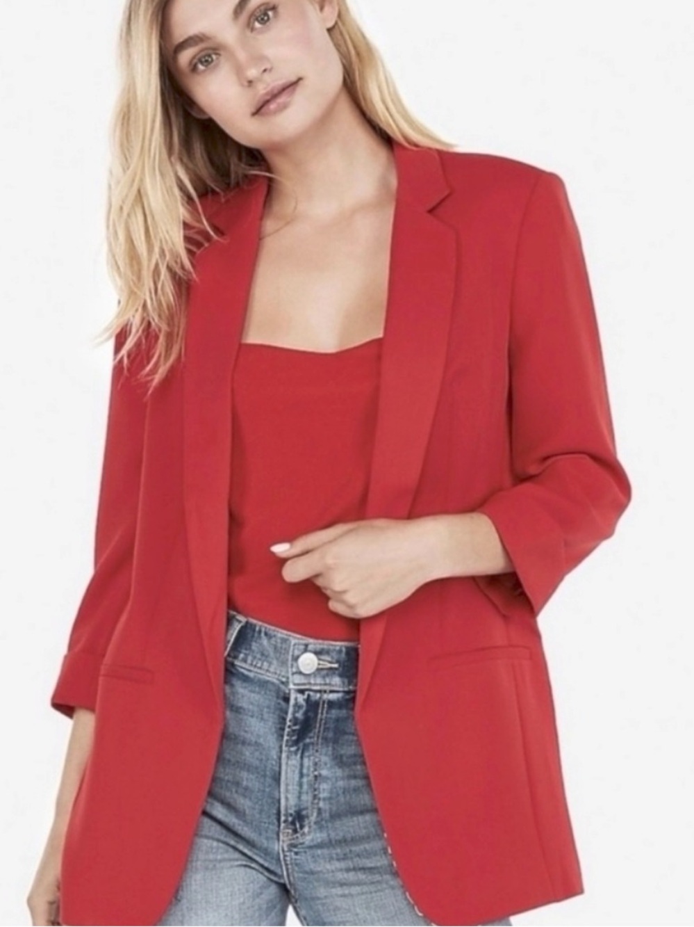 Express Red Open-Front Blazer - Picture 7 of 7